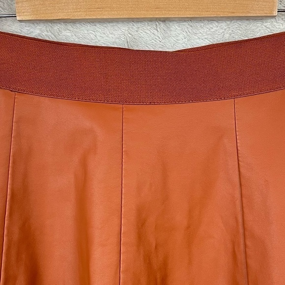 Caramel Brown Faux Leather Mini Skirt Size Small Skater Back Zipper - Picture 6 of 16